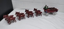 Vintage Cast Iron Toy Beer Wagon 8 Clydesdale Horses 2 Drivers, Dog  Beer Kegs