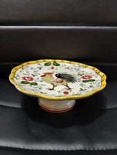 UCAGCO Early Provincial Rooster & Roses Pedestal Plate Dish Compote MCM