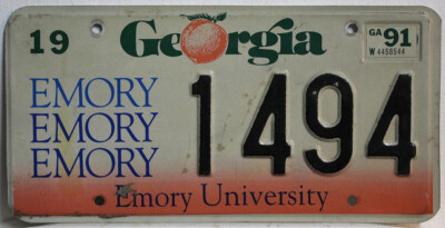 Georgia Nummernschild USA Kennzeichen Universität EMORY University License Plate