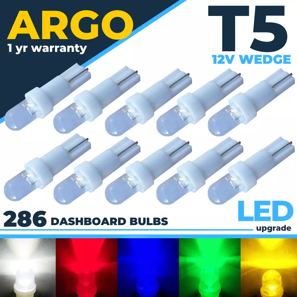 T5 Led White 286 Xenon Red Green Amber Dashboard Speedo Wedge Lights Bulbs  12v