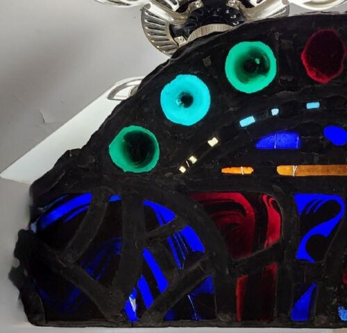 Antique ARCHED TRANSOM LEADED, JEWELED GLASS WINDOW PLS READ DESCRIPTION - Picture 20 of 23