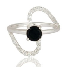 Natural Black Onyx WhiteTopaz Gemstone 925 Sterling Silver Ring Eternity Jewelry