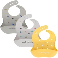 ilicone Baby Bibs, 3 PCS Baby Feeding Bibs Adjustable Fit Waterproof Weaning Bib