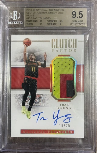 2018 National Treasures Trae Young RC Clutch Factor Patch Auto 18/25 BGS 9.5/10