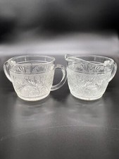 Vintage 1980's Tiara Clear Sandwich Glass Cream and Sugar