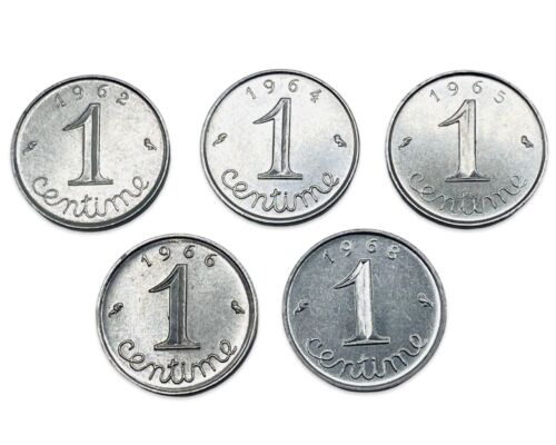 Lot of 5 France 1 Centime Coins - 1960s Dates - Combined Ship