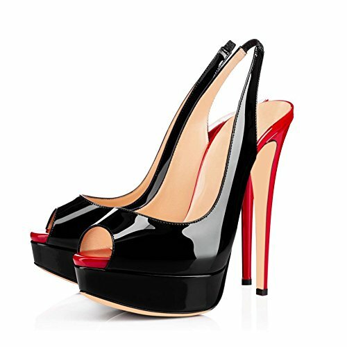 Women's High Heels Platform Shoes Patent Leather Peep Toe Formal Slingback Pumps - Picture 40 of 60