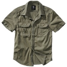 Brandit Vintage Shirt Short Sleeve Mens Casual Cotton Hiking Breathable Olive
