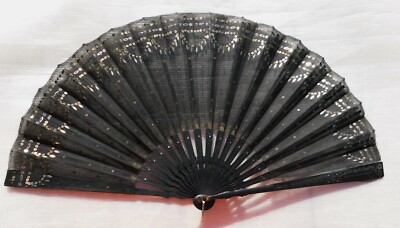 FAN EVENTAIL IMPORTANT OLD CARVED WOOD STICKS AND FABRIC FAN EVENTAIL IMPORTANT OLD CARVED WOOD STICKS AND FABRIC