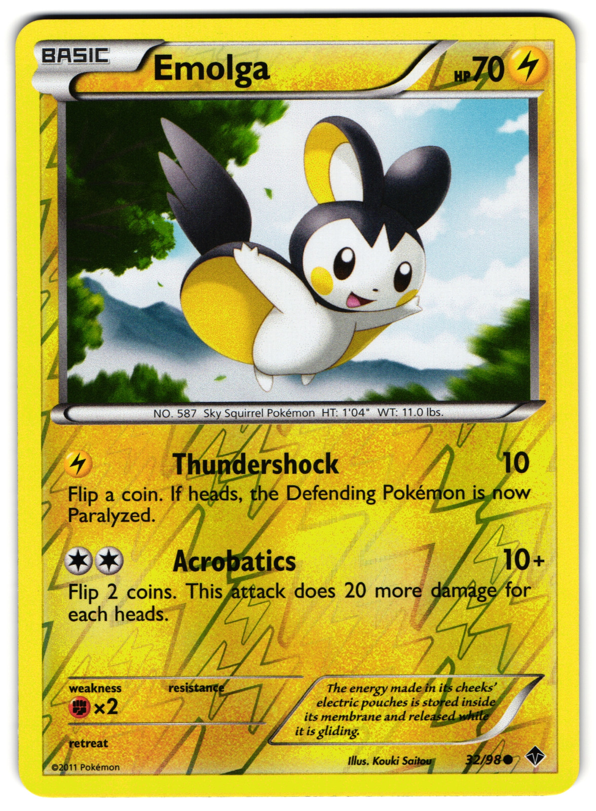 Emolga - 32/98 - 2011 Reverse Holo Common Emerging Powers Pokemon Card LP