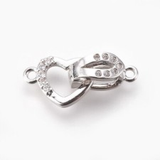 5 Sets Platinum Plated Brass Micro Pave CZ Fold Over Clasps Heart Findings 18mm