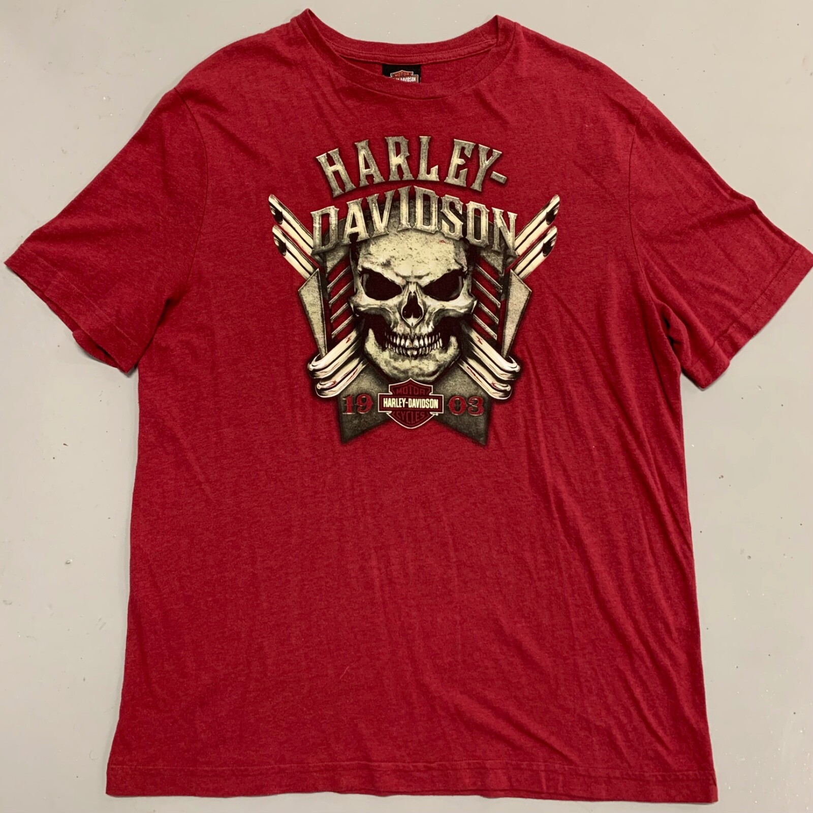 Harley Davidson Old School Ellington CT Skull Double Sided T-Shirt Men Large Red