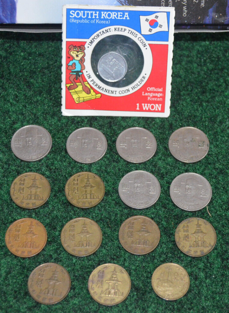 Sixteen South Korea The Bank Of 1 10 100 WON Coins 1960's 1970's