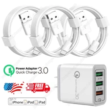 USB Fast Charger Cable Cord QC3.0 Fast Wall Charger For Apple iPhone  14 12 11 8