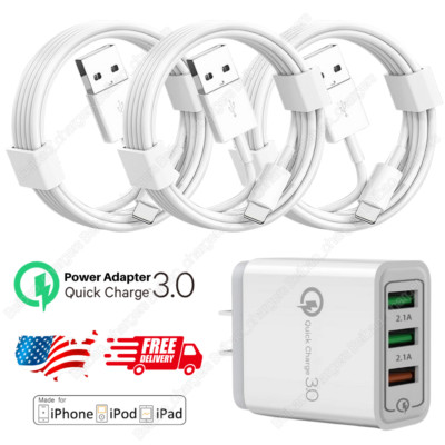 USB Fast Charger Cable Cord QC3.0 Fast Wall Charger For Apple iPhone  14 12 11 8