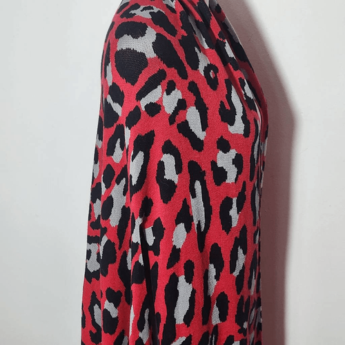 Colleen Lopez Red Leopard Print Open Front Shrug Size XL/1X Red Leopard Cardigan - Picture 6 of 7