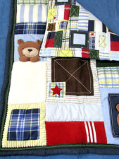 Kidsline Reversible Teddy Bear Patchwork Nursery Quilt 35" x 45" Mint 
