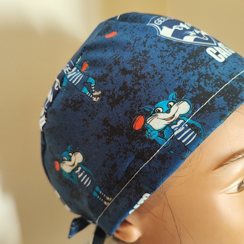 Geelong Cats Tie Back Scrub Hat, Doctors, Nurses Scrub Cap, Cotton Made Aust - Picture 4 of 14