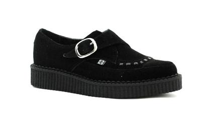 T.U.K. A8139L TUK Monk Buckle Pointed Low Creeper Black Suede Rockabilly