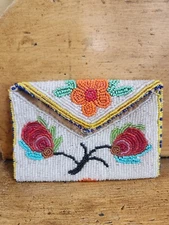 Great Lakes Beaded Indian Purse On Hide Apx 1900