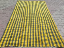 Vintage Turkish Kilim Rug, Area Rugs, Yellow Rug, Modern Plaid Rug Kelim62