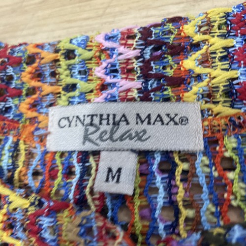 Vtg 90s CYNTHIA MAX Relax Rainbow Cardigan Women M Hippie Disco Western Knit 38" - Picture 12 of 24