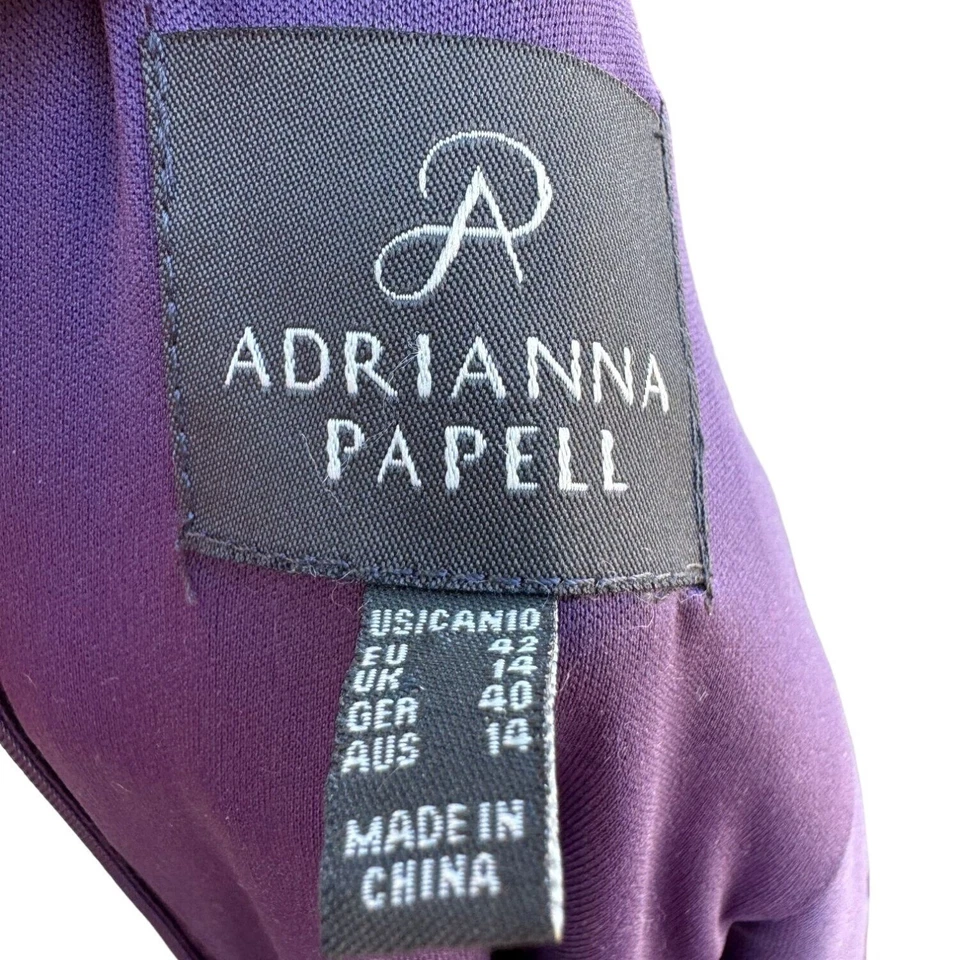 Vestido de mujer Adrianna Papell glamour púrpura ilusión encaje cuentas cintura manga larga Foto 2 de 4