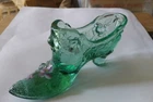 Vintage Fenton Pressed Glass Shoe Figurine Aqua Hand Painted Floral Signed**
