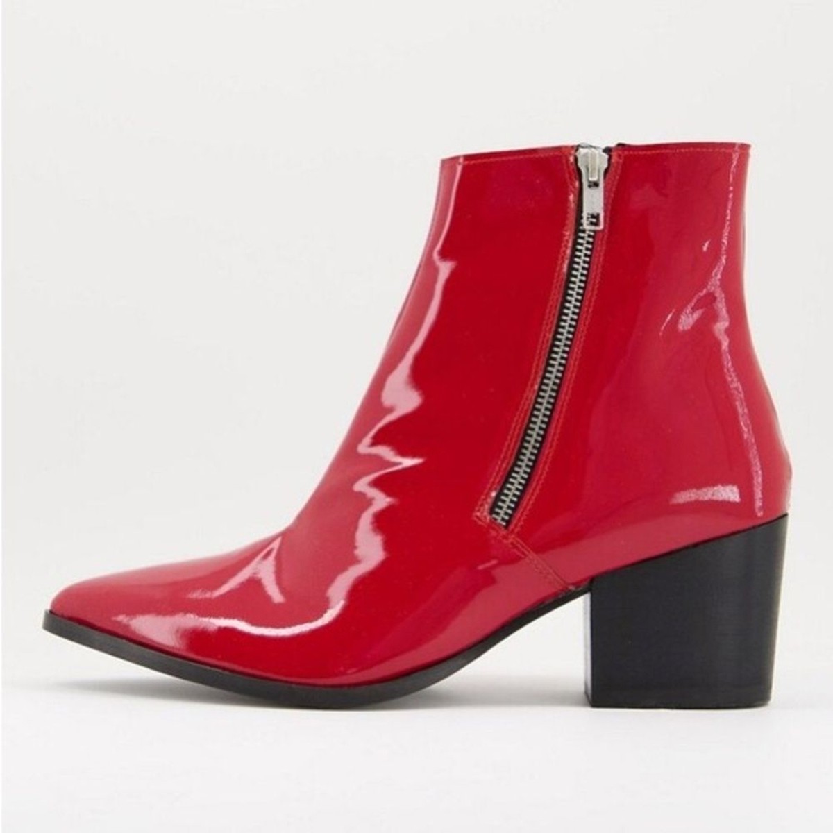 NWT ASOS Design Cherry Red Patent Leather Dual Zip Chunky Heel