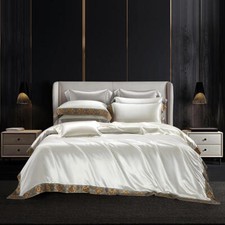 Luxury Real 100 Mulberry Silk Bedding Set 4 Pcs Quilt Cover Flat Sheet Charmeuse