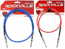 2 Rockville 3' 1/4" TS to 1/4'' TS Guitar/Instrument Cable Red and Blue 