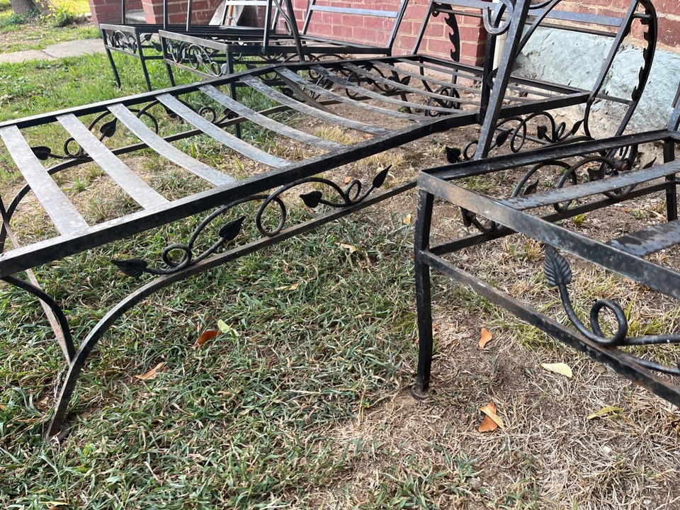 vintage WOODARD wrought iron patio furniture bench lounge & 2 chairs eBay