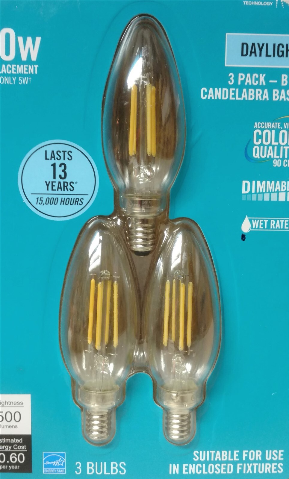 EcoSmart 60 Watt B11 Candelabra Base Dimmable LED Lightbulbs Daylight 3pk (HL7)