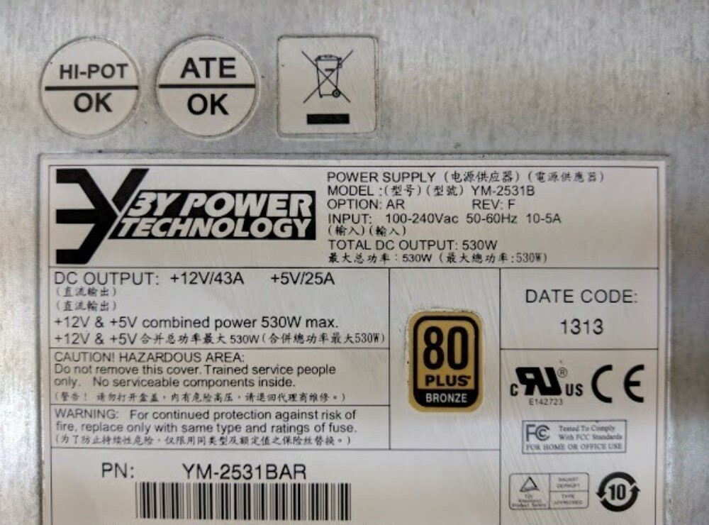 3Y Power Technology YM-2531B 530W Power Supply (YM-2531BAR) | eBay