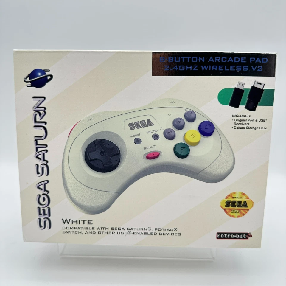 Retro-Bit 2.4 GHz Wireless Controller 8-Button Sega Saturn Genesis Mini White - Image 2 of 4
