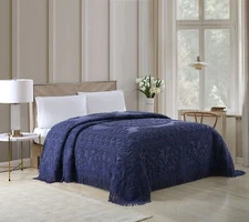 Beatrice Home Fashions Medallion Chenille Bedspread, King, Navy