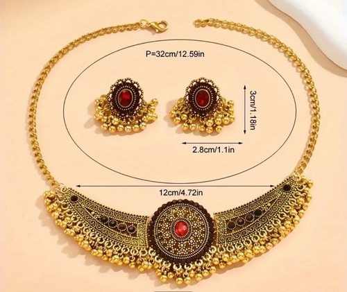 Bollywood Indian Choker Necklace, Earrings 14K Gold Plated Wedding Jewelry - Picture 2 of 2