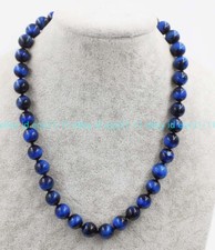 Natural 10mm Blue Tiger's Eye Gemstone Round Beads Necklace 18-54''
