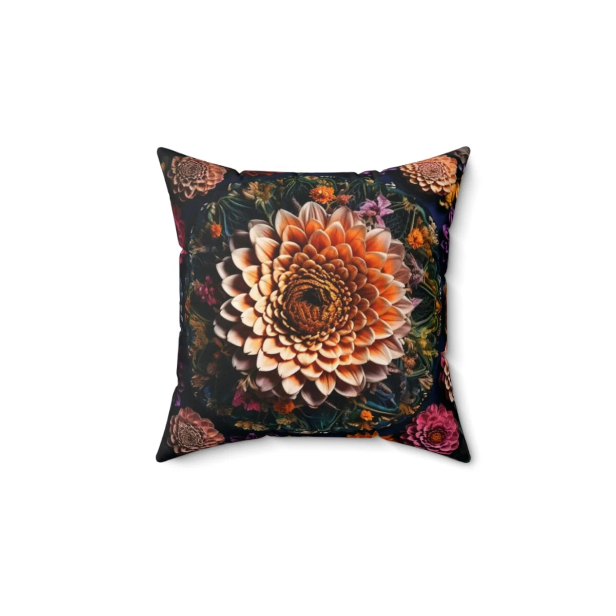 Colorful Flower Mandala Throw Pillow, Living Room, Floral Decor, Mystic Decor