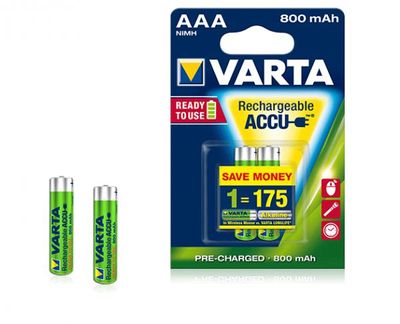 2 x micro Akku Varta 800mAh AAA 56703 2er Blister Ready2Use Battery rechargeable