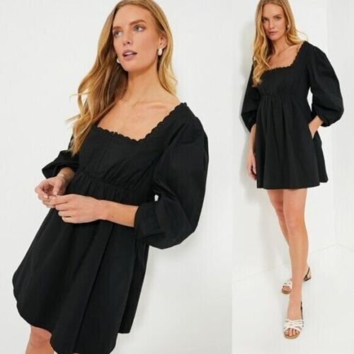 Pomander Place NEW Black Jenny Corset Puff Sleeve Cotton Mini Dress XS