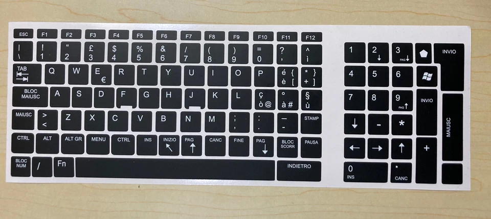 Adesivi Tastiera Lingua Italiana Completa Notebook Pc (misura tasto 13x13mm) - Immagine 2 di 4