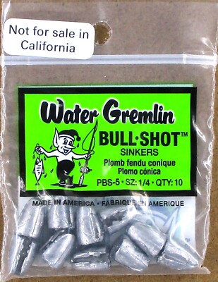 Water Gremlin Bull Shot – 12 Confezioni Di Piombi A Proiettile 1/4 Oz, Split-Shot Per Pesca In Mare E Dolce