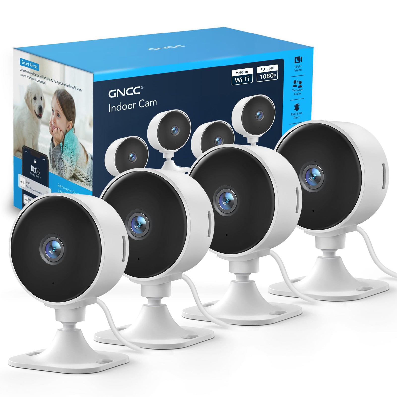 Kit 4 Telecamere GC3 Sorveglianza Bambini e Animali 1080P WiFi