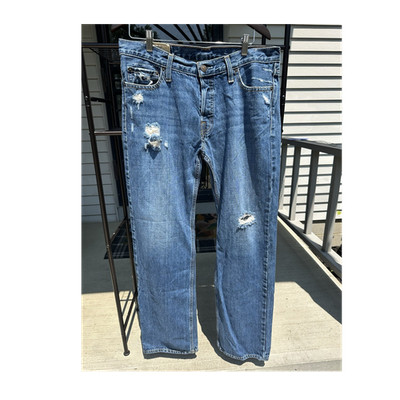 Hollister Men's Distressed Straight Blue Denim 5-Pocket Jeans