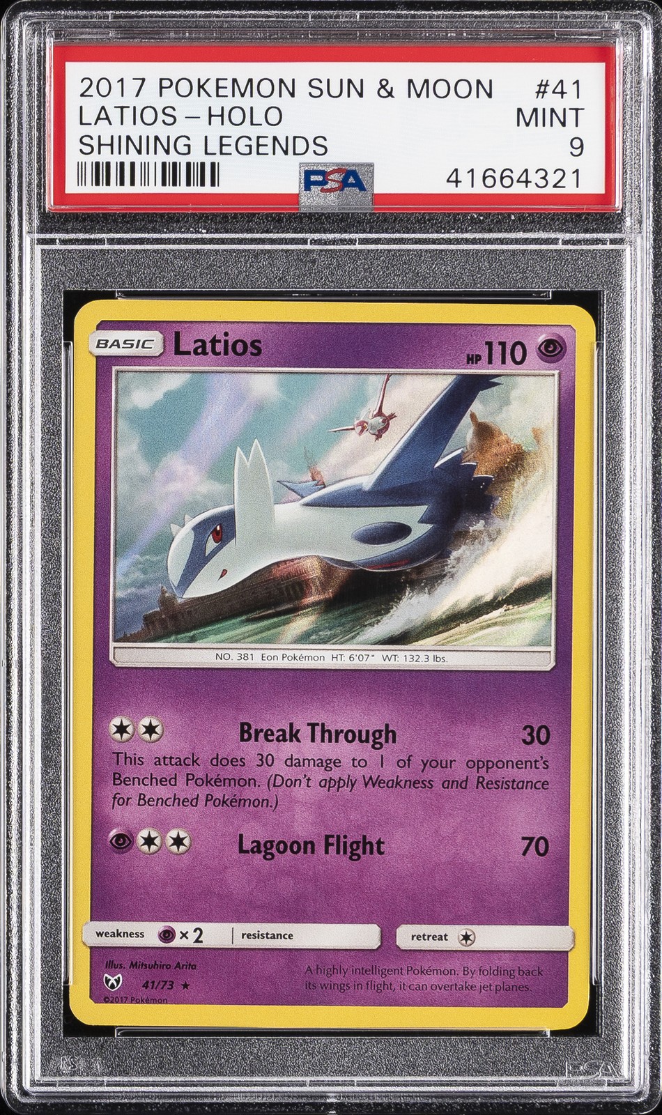 2017 POKEMON SUN & MOON SHINING LEGENDS #41 LATIOS-HOLO PSA 9
