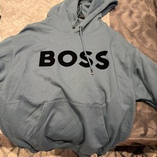 Hugo Boss Oversized Letters Hoodie Men  s Medium Caribbean Blue Small Stain