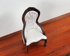 Dollhouse Ladies Chair Victorian White Dark Walnut Finish 1:12 Scale Furniture