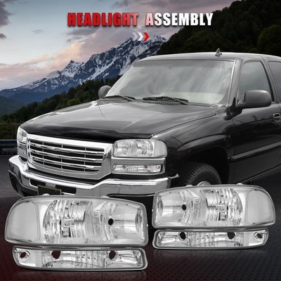 For 1999-2006 GMC Sierra Front Headlights +Bumper Headlamps Chrome Housing Lamps