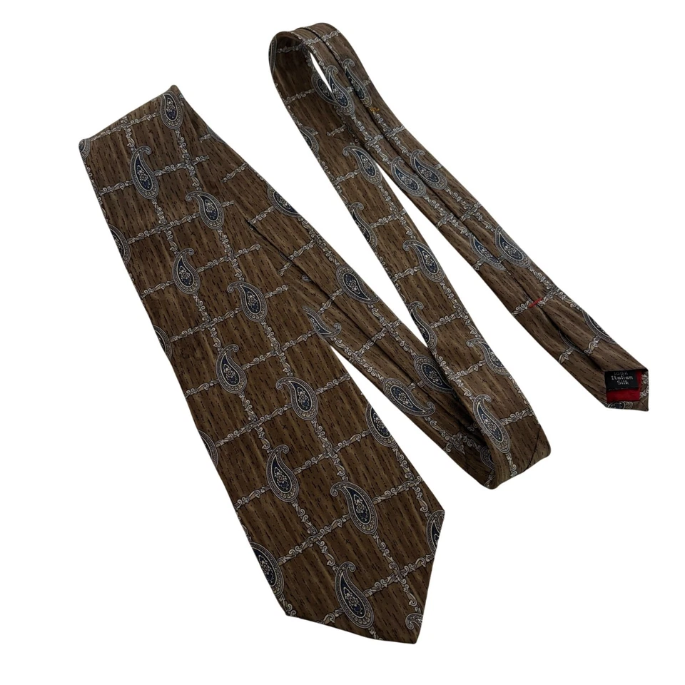 Requisitos Corbata de Seda Italiana Marrón Madera Grano Paisley Hombre Corbata Oficina Regalo Foto 2 de 4